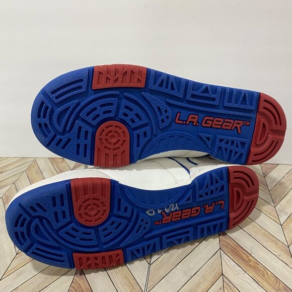 L.A Gear Skechers High-Top White Leather Sneakers With Red Blue Accents Size 6.5 - Picture 12 of 13